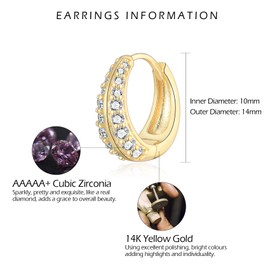 Gold Chunky Earrings for Women, Gold Hoops | Hypoallergenic Small Cubic Zirconia Huggie Chunky Earrings Dainty Sleeper Jewellery Christmas Birthday Gifts