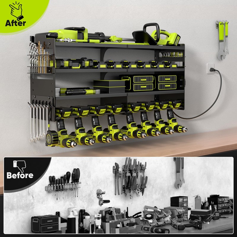 POKIPO Large Power Tool Organizer Wall Mount with Charging Station,4