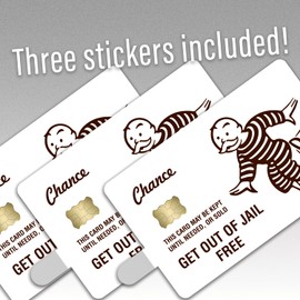 Get Out of Jail Free Credit Card Sticker 3-Pack - Debit Card Skin Cover Vinyl Decals - Protect & Personalize Credit/Debit Cards - Slim, Waterproof, Durable - Fits Chip (White)