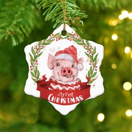 Christmas Ornaments 2023 Baby's First Christmas Christmas Tree Ornament Animal Lovers Xmas Ornament Garden Farmyards Piggy' Collectible Gift for Christmas Tree Decorations Ceramic Circle 3" White