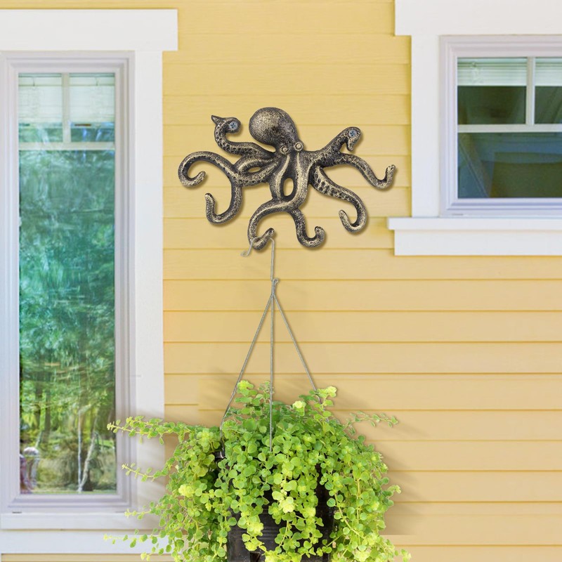 BIMUYI Cast Iron Octopus Hook, Decorative Key Holder, Antique Coat