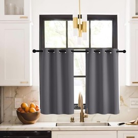 PONY DANCE Grey Opaque Curtains Bedroom Thermal Curtain with Eyelets Set of 2 H 137 x W 90 cm Blackout Curtains Short Thermal Curtains Blackout Curtain Thermal Thermal Insulating