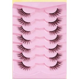 3D False Eyelashes Set, 7 Pairs Half Lashes, Natural Wispy Style, Black