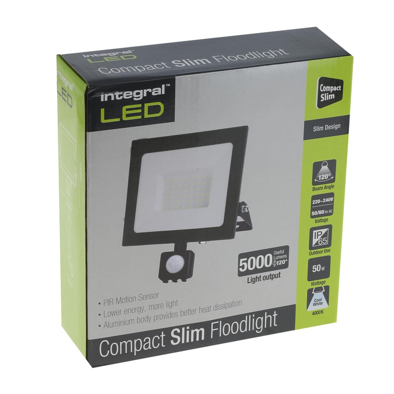 JEGS Compact LED Slim Floodlight PIR Security Light IP65 50W