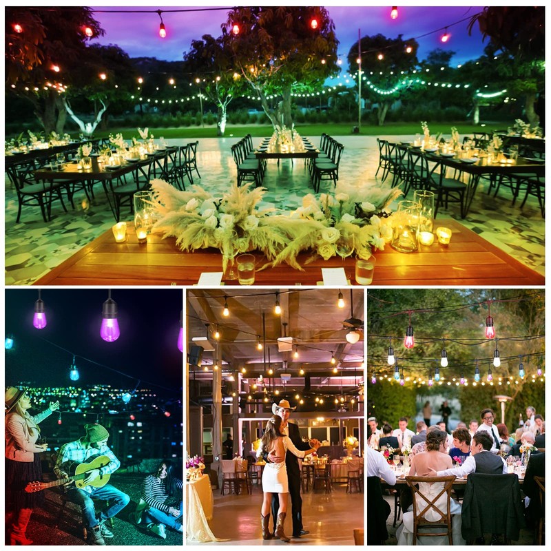 Mlambert 96Ft(2x48ft) Outdoor Patio Lights, RGB Dimmable Cafe String Lights