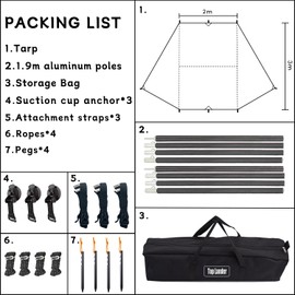 Top Lander Car Awning Camping SUV Sun Shelter Waterproof Universal Tent Canopy Anti-UV for Van Campervan Caravan Truck Vehicle (Black, 2x3m)