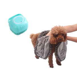 Match & Enjoy Toalla de Baño para Perros, y Cepillo de Baño para Jabón, Toalla Absorbente y Suave para Perros con Cepillo Dispensador de Jabón