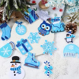 12pcs Winter Iron On Patches Xmas Embroidered Sew Applique Repair Patch Cute Snowflake Snowman Polar Bear Penguin Tree Wreath Candy Cane DIY Crafts for Clothing Jacket Jeans Pants Dress Backpack Hat