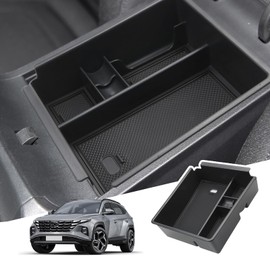 BIBIBO Centre Console Storage Box - Compatible with Hyundai Tucson NX4 2021-2024 (Automatic Transmission), Organiser with Non-Slip Mat (Black)