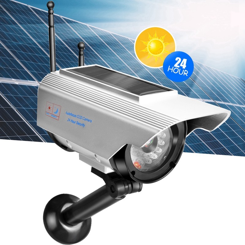 Solar Power LED Fake Camera Outdoor Security Surveillance Silver Dummy