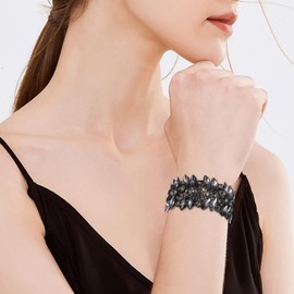 EVER FAITH Women's Stretch Bracelet Marquise Crystal Art Deco Hand Chain Wedding Bridal Jewelry Grey Black-Tone