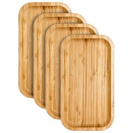 Bam & Boo 4-Pack Natural Bamboo Serving Tray (9.7" x 5.4") - Minimalist Rectangular Platter for Food, Storage, Décor, Breakfast, Parties, Weddings, Picnics