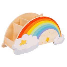 Wooden Rainbow Pen Holder,Desk Organizer,5 Compartments Pencil Holder,Large Capacity Pen Container,for DIY Creative, Desk Tidy, Pencil Holder