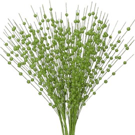 Artificial Glitter Berry Stem Ornaments, Fake Christmas Picks Decorative 17 inches Glitter Bead Sticks for Christmas Tree DIY Wreath Crafts Vase Gift Fireplace Holiday Home Decor - Green 10 Pack