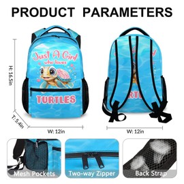 Kids Backpack for School - Cute Turtle Backpacks for Girls & Boys, Cartoon Sea Turtles Large Capacity Bookbag for Preschool - Blue Lightweight Daypack for Travel - Back to School Gift