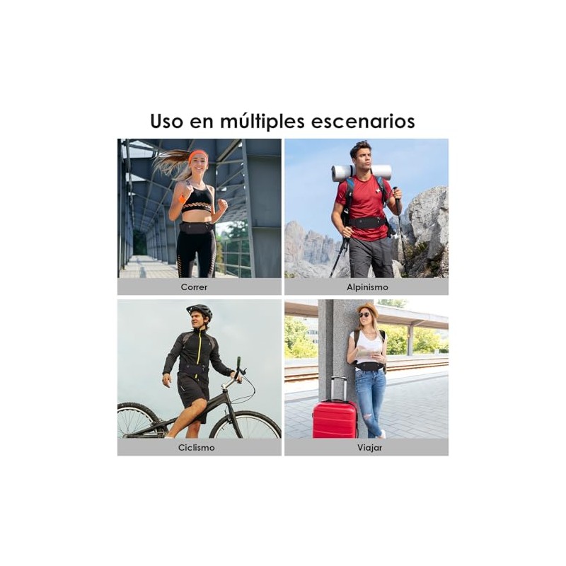 2PCS Riñonera Deportiva Impermeable, Multifuncional con Cremallera (Negro + Negro)
