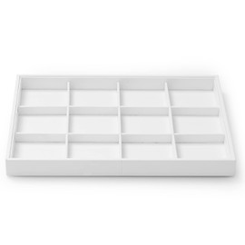 Oirlv Premium White Leather Stackable Jewelry Tray 12 Grid Jewelry Drawer Organizer Trays for Bracelets Earrings