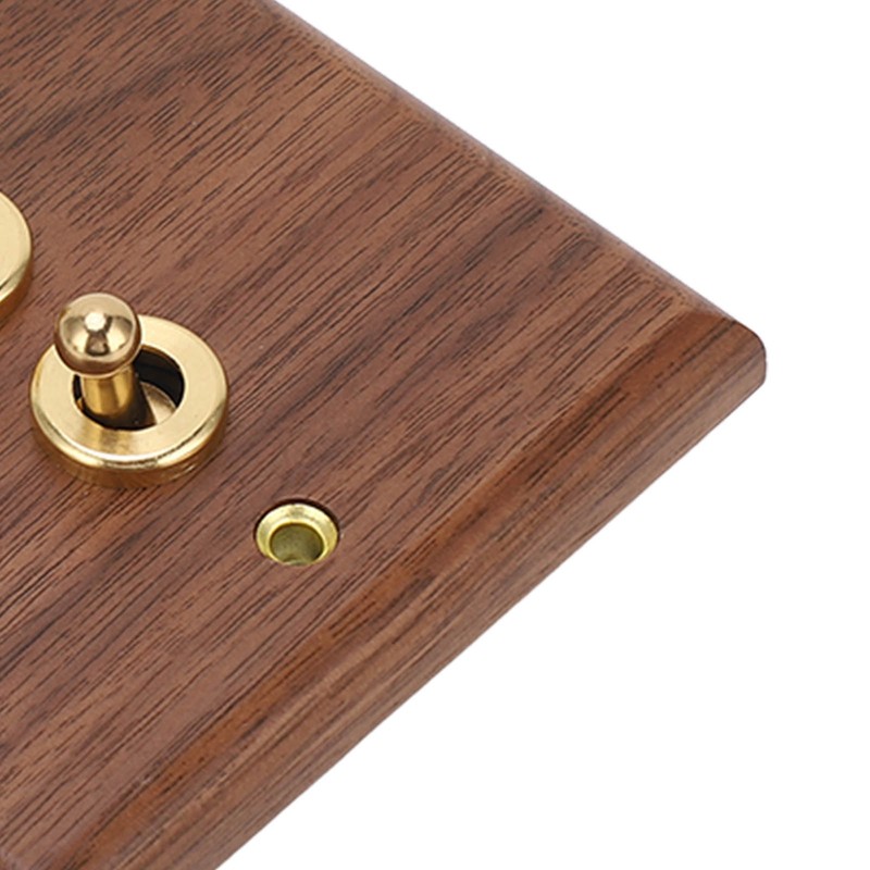 Double Toggle Switch Retro Walnut Wood Wall Mount Panel with
