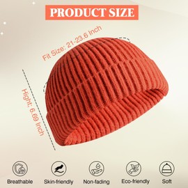 NAHOSY Wool Beanie Hats, Unisex Skullcap Trawler Short Knit Beanie for Men Women Watch Hat Warm Winter Hat Fisherman, Orange