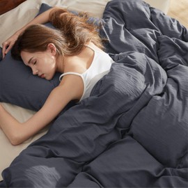 BEDSURE Bed Linen 135 x 200 cm 2-Piece Bed Linen Set - Soft Cotton-Like 1 Duvet Cover 135 x 200 cm and 1 Pillowcase 80 x 80 cm, Oeko-Tex Pre-Washed Duvet Cover Bedding, Anthracite with Zip