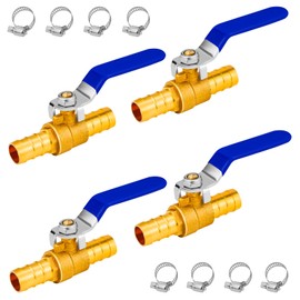 Brass 4-Pack Hose Barb Ball Valve 5/8" Heater Hose Shut Off PEX Valve with Stainless Steel Clamps - High Temperature Resistance, Fluid Control for Water, Oil, Gas, Fuel Systems (4-Pack 5/8'' Valve)