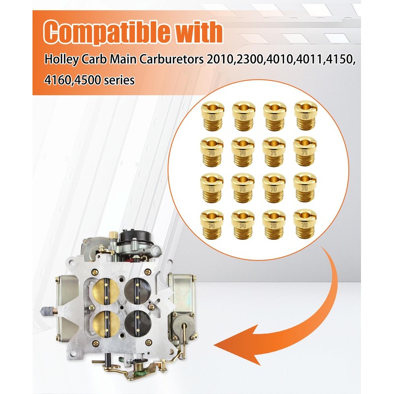 Carburetor Main Jet Kits (Thread size: 1/4"-32) compatible with Holley