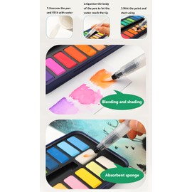 waremew Watercolor Paint Set 24 Colors, Travel Watercolor Kit in Portable Box, Water Color Paint Sets for Kids & Adults,Travel Palette with Water Brush for Artists, Beginners, Amateur Hobbyists