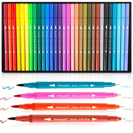 Hmeuest Colouring Pens for Adults, 30 Dual Tip Brush Pens for Artists, Felt Tip Coloured Pens, Art Pens for Adults, Coloring Books Drawing Sketching