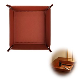 Foldable Leather Key Tray, 22 x 22 cm, Cube Pad & Cube Board, Organiser for Keys, Coins, Jewellery - Brown