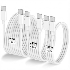 LOFPYE Paquete de 3 cables USB C a USB C de 240 W [3.3 pies+6.6 pies + 10 pies], cable de carga rápida tipo C para iPhone Air 17 16 15, para Galaxy S2