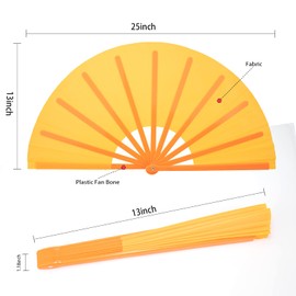 QIRMIZI 4PCS Large Folding Hand Rave Fan - Vibrant Nylon Cloth Fans for Chinese Kung Fu, Tai Chi, Dance, Music Festivals, Parties & Decorations,Orange