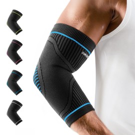 Rakiie Elbow Compression Sleeve 2 Pack, High Elastic Elbow Brace for Tendonitis and Tennis Elbow for Women & Men, Elbow Sleeve for Tennis, Golfer, Badminton, Weightlifting, Blue M
