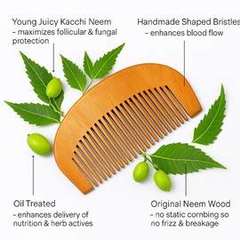 Neem Wood Hair Comb, Half Moon Design, Set of 2