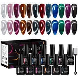 MEET ACROSS Moonlight Magnetic Gel Nail Polish With Magnetic Stick, 12 Colors Cat Eye Gel Polish, Soak Off UV LED Gel Manicure Long-Wearing For Home Salon Nail Art (13pcs/box)