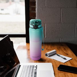 Opard 32oz Sports Water Bottle with Motivational Time Marker to Drink, Reusable BPA Free Tritan with Filter for Gym and Outdoor