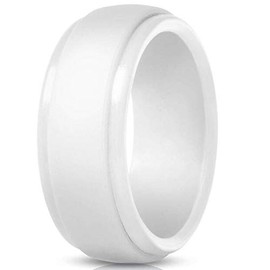 Jude Jewelers 8mm Matte Brushed Step Edge Silicone Wedding Band Ring (White, 10)