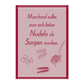 Ross Cotton Tea Towel with German Text "Lieber Nudeln als Sorgen" (German Language) 50 x 70 cm Red