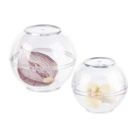Relaxdays Onion Container, Set of 2, Food Storage Balls Garlic & Onions, Fridge, Plastic, 7 & 9 cm Diameter, Transparent
