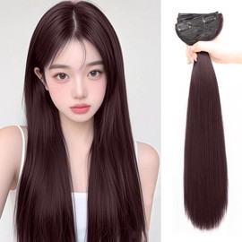 Yokosen エクステ つけ毛 襟足ウィッグ ワンタッチエクステ ストレート ロング 3枚セット ハーフウィッグ 付け毛 ヘアエクステ hair extension for women ポイントウィッグ エクステンション 付け髪 クリップ式 簡単装着 自然 部分ウィッグ ヘアアレンジ（60cm、ダークブラウン）