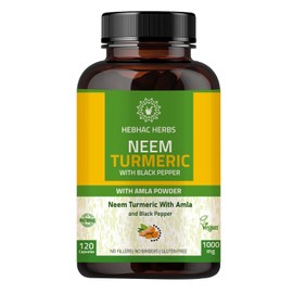 Neem Turmeric Capsules with Amla and Black Pepper 120 Veg Capsule | Made with Organic Neem, Turmeric and Amla | 60 Days Supply