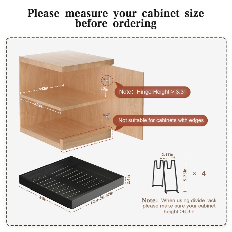 Seinloes 4 Pack Pull out Cabinet Organizer 21"Deep with Raising