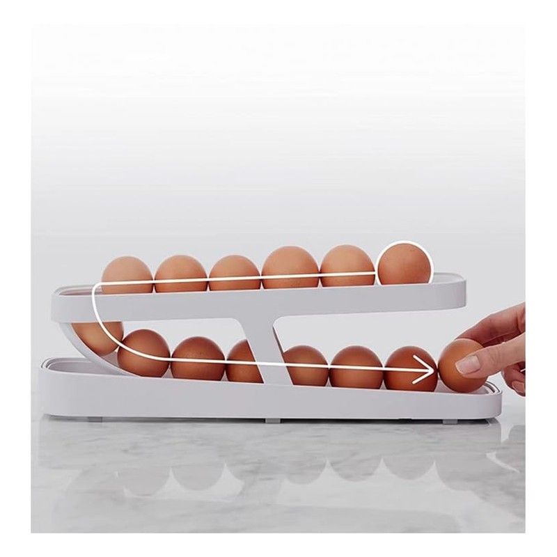 Egg Holder for Refrigerator, Egg Holl, 2 Tiers, Automatic Rolling