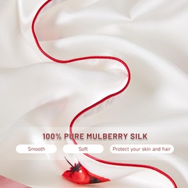 THXSILK Natural Mulberry Silk Pillowcase for Hair and Skin with Hidden Zipper, Grade 6A+ Silk Pillow Case, Organic Silk Pillowcase Standard Size 20x26 inches, 1PC, White Strawberry