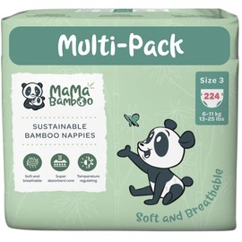 Mama Bamboo Soft Breathable Bamboo Eco-Nappies - Super Absorbent Core - with Leak Free Elasticated Panels - Size 3 (6-11kg) x 224 Nappies