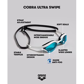 Arena Cobra Ultra Swimming Goggles, Professional Competitive Swim Racing Goggles for Men and Women with Interchangeable Nose Bridge, Best for Indoor O