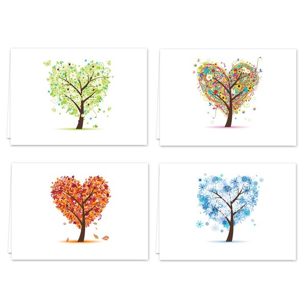 Seasons of Life Note Card Assortment Pack/Set Of 24 Greeting Cards And White Envelopes / 4 7/8" x 3 1/2" Cards Featuring 4 Seasonal Tree Designs