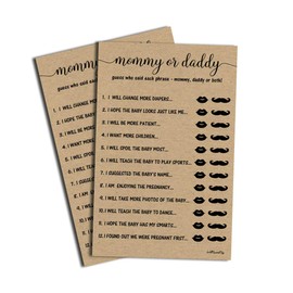 50 Mommy or Daddy? Who Said It Game Sheets Kraft Rustic (50-sheets) Fun Baby Shower Game Activity