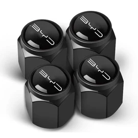 4PCS Black Aluminum Tire Valve Caps for BYD – Universal Tyre Dust Caps with Rubber Ring for Car, Bike, Motorcycle, Truck – Air Valve Stem Covers