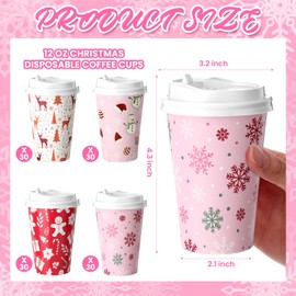 120 Pack Christmas Disposable Cups with Lid 12oz Hot Drink, Cute