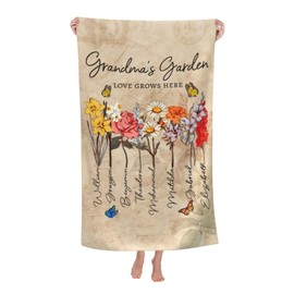 NDOJZL Grandma's Garden Decorative Grandma Bath Towel, Love Grows Here Design, Floral Print for Women, 52 x 32 inches Mother's Day Birthday Gifts